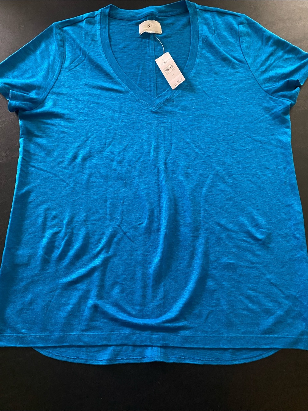Lou & Grey V-Neck Short Sleeve Tee in Bright Teal Blue